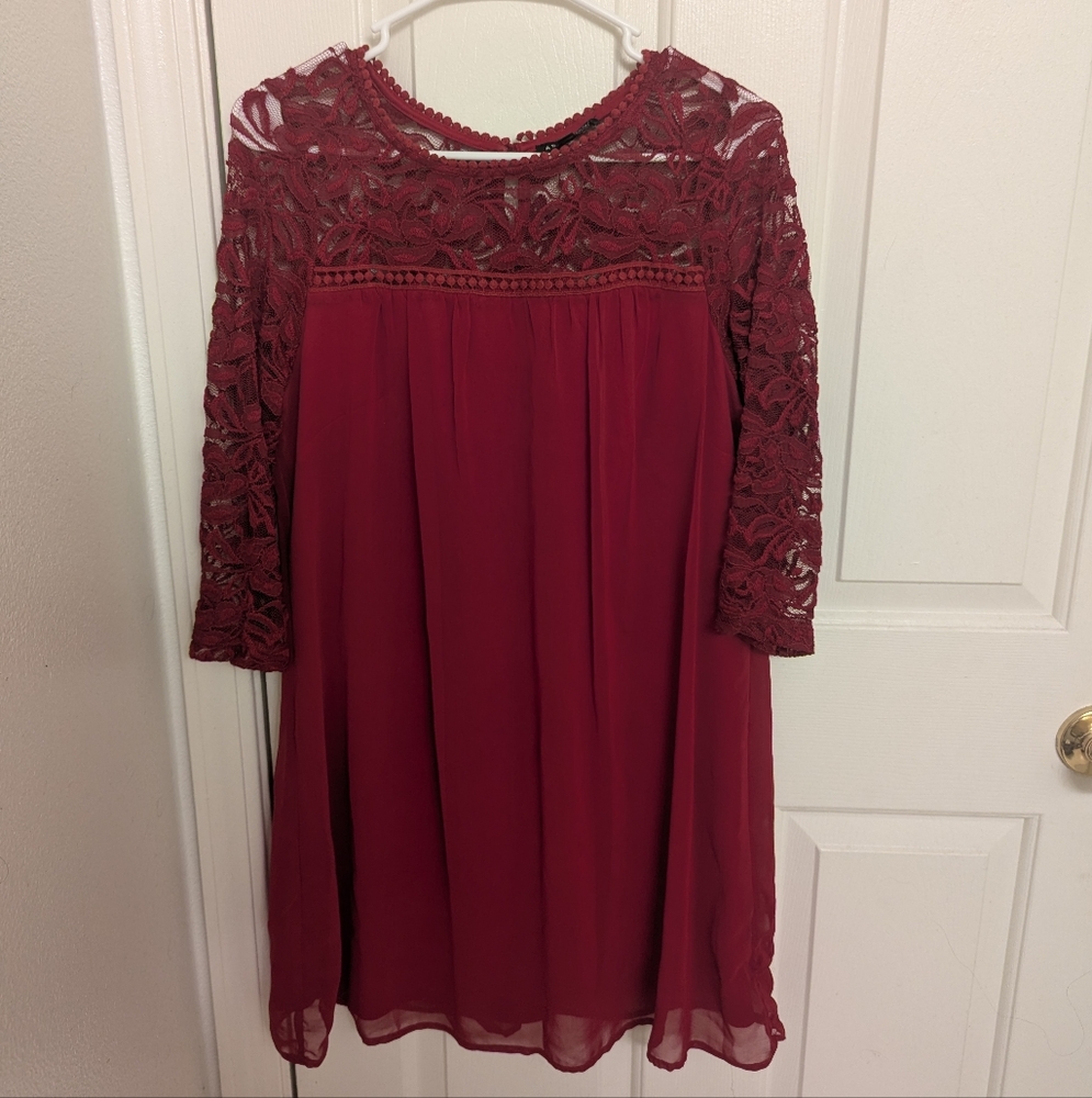 As U Wish Medium Women's Long Red Shirt Lace Sleeves
